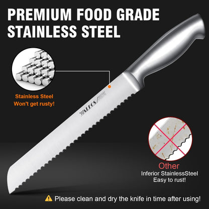 8 Inch Bread Knife with Sheath, Serrated Bread Knife with Upgraded Stainless Steel, Ultra-Sharp, Bread Slice Knife for Slicing Homemade Bread, Bagels, Cake