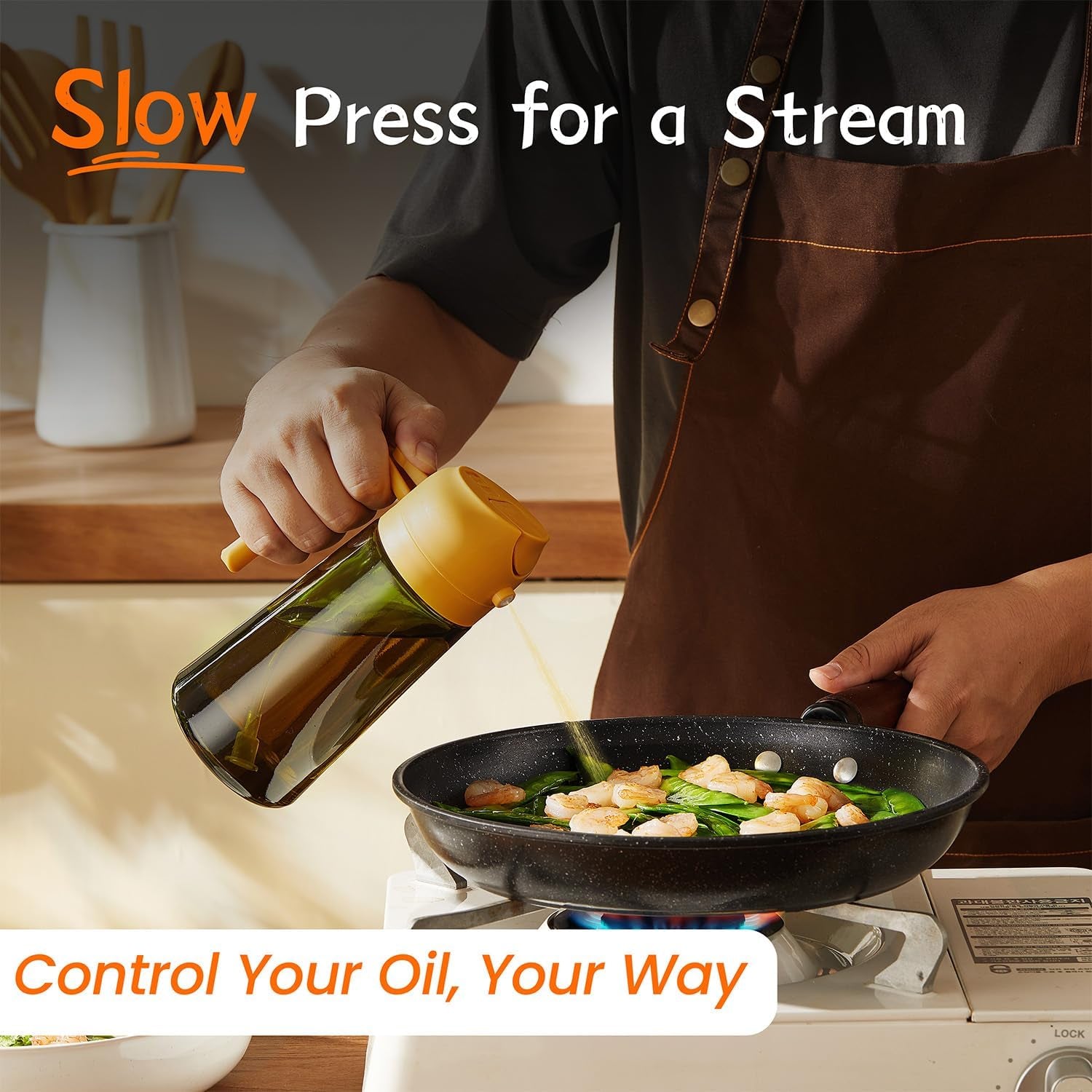 - Original 16Oz/470Ml Olive Oil Dispenser Bottle for Kitchen Gadgets and Air Fryer Accessories - Olive Oil Sprayer for Cooking W/Stickers - Yellow