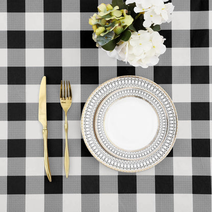 Buffalo Rectangle Picnic Tablecloth, 6 Foot Elastic Fitted Vinyl Table Cloth with Flannel Backing, Waterproof Plaid Table Covers for Dining, Camping, Outdoor (Black and White, 30" X 72")