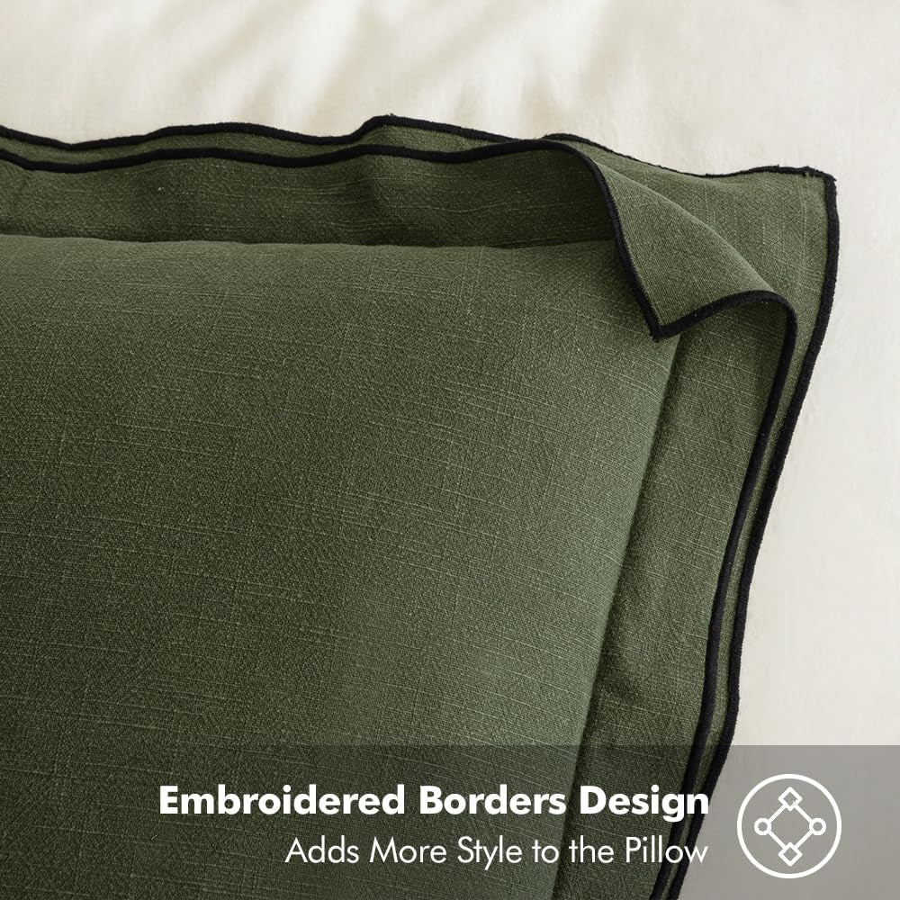 Linen Throw Pillow Covers, 2 Piece 18X18 Inch Dark Olive Green, Boho Euro Pillowcases for Bed to Infuse Elegance, Ideal for Sofa Couch Cushion in Home Decor Upgrade