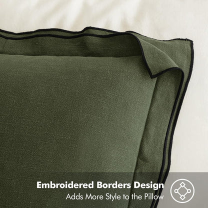 Linen Throw Pillow Covers, 2 Piece 18X18 Inch Dark Olive Green, Boho Euro Pillowcases for Bed to Infuse Elegance, Ideal for Sofa Couch Cushion in Home Decor Upgrade