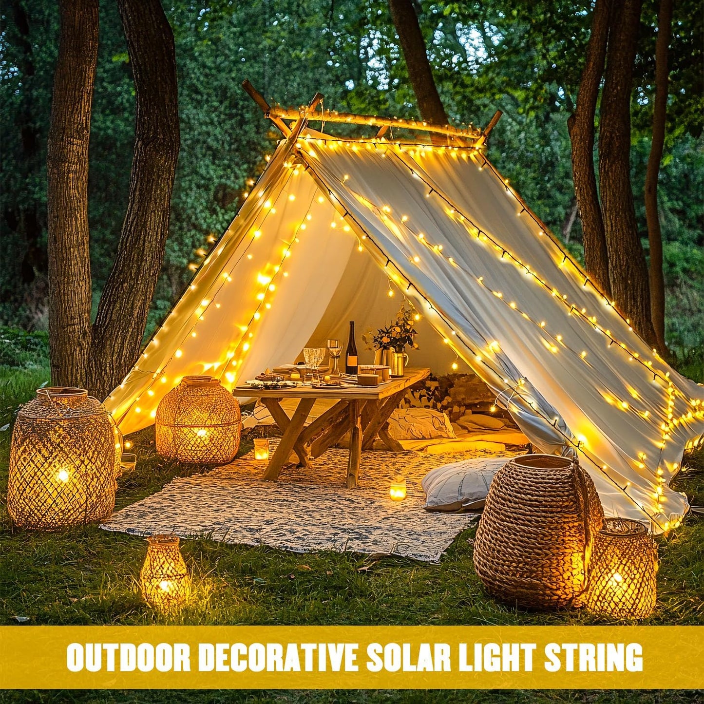 Solar String Lights Outdoor Waterproof, Total 66 FT 200 LED Solar Twinkle Lights Outdoor, Solar Christmas Light for outside Tree Garden Yard Decor(Warm White)