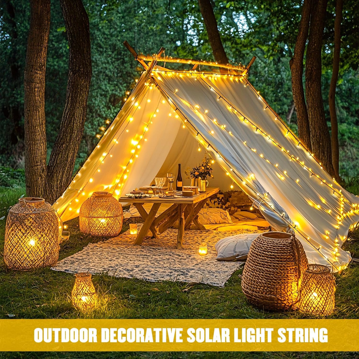 Solar String Lights Outdoor Waterproof, Total 66 FT 200 LED Solar Twinkle Lights Outdoor, Solar Christmas Light for outside Tree Garden Yard Decor(Warm White)