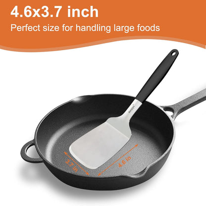 Metal Spatula for Cast Iron Skillet and Flat Top Grills, 1.5 Mm Thick Stainless Steel Cooking Turner with Full Tang Silicone Handle, Smash Burger Spatula, Egg and Pancake Flipper, 3.7 in Wide