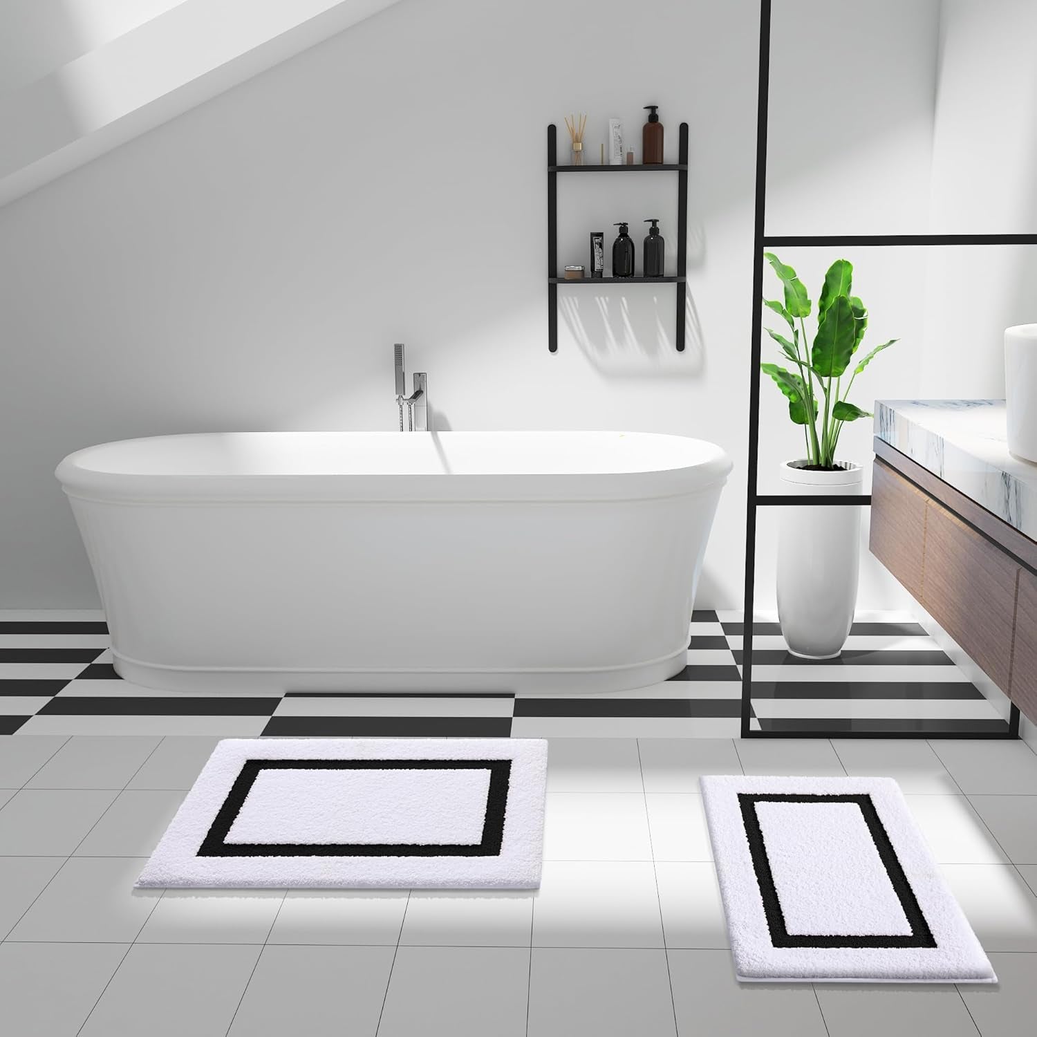 Bathroom Rugs Mat 32X20, Extra Soft Absorbent Microfiber Bath Rugs, Rubber Backing, Quick Dry, Machine Washable Bath Mats for Bathroom Floor, Tub and Shower, Home Decor Accessories, Black