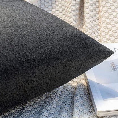 Pack of 2 Decorative Outdoor Solid Waterproof Throw Pillow Covers Faux Linen Garden Farmhouse Cushion Cases for Halloween Patio Tent Balcony Couch Sofa 12X12 Inch Black