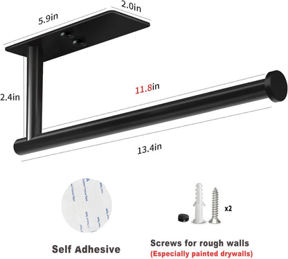 Self Adhesive Paper Towel Holder under Cabinet Mount, Wall Mount Paper Towel Roll Rack for Kitchen Cabinet, Bathroom, SUS304 Stainless Steel Black