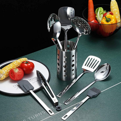 Professional Stainless Steel 13-Piece Cooking Utensils Set with Non-Stick, Heat Resistant Features and Dishwasher Safe Design, Includes Utensil Holder
