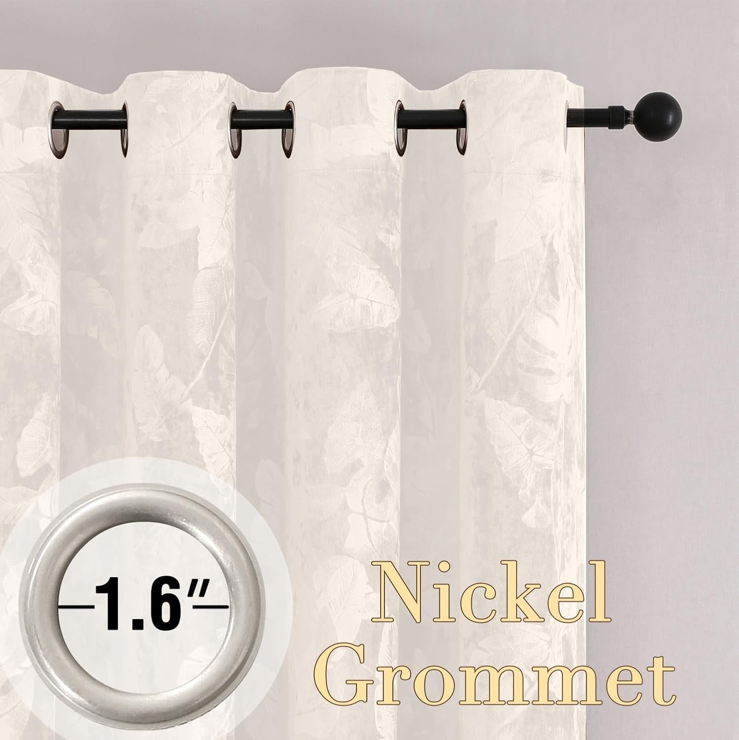 Velvet Curtains 63 Inches 2 Panels Luxury Room Darkening Curtains for Bedroom Floral Leaf Pattern Curtain Thermal Insulated Grommet Window Drapes, W52 X L63 Inches, Ivory