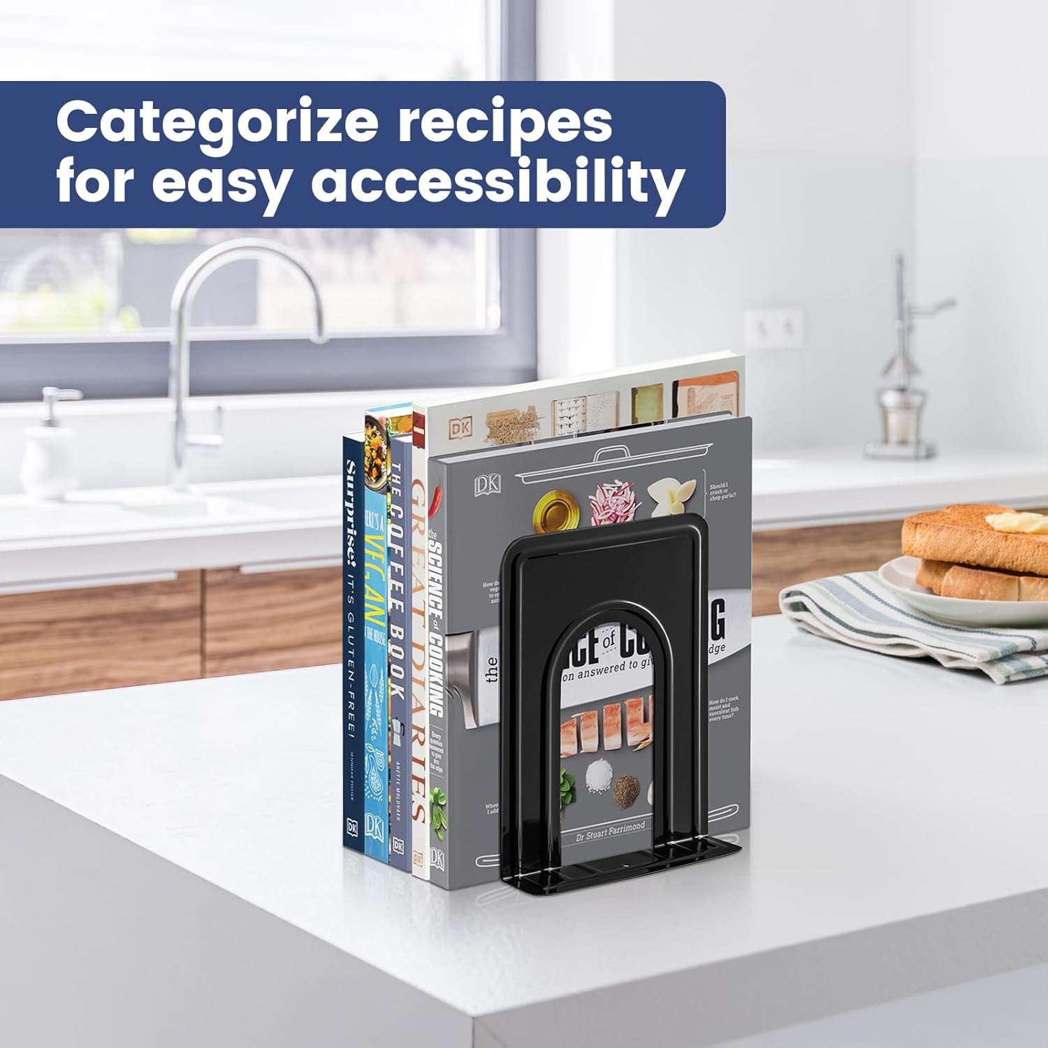 Book Ends, Metal Bookends for Shelves, Non-Skid Book End to Hold Books, Black Book Stopper/Holder for Office Home Kitchen, 5.7X 4.9 X 6.5 In, 3 Pair(6 Pcs, Large)