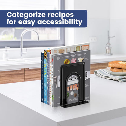 Book Ends, Metal Bookends for Shelves, Non-Skid Book End to Hold Books, Black Book Stopper/Holder for Office Home Kitchen, 5.7X 4.9 X 6.5 In, 3 Pair(6 Pcs, Large)