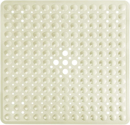 Shower Stall Mat Non Slip, 21X21 Inch, Soft Square Bath Mat for Shower with Suction Cups and Drain Holes, Stall Floor Mats for Bathroom, Machine Washable, Bathroom Accessories, Beige