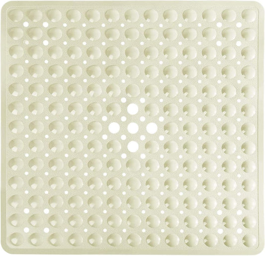 Shower Stall Mat Non Slip, 21X21 Inch, Soft Square Bath Mat for Shower with Suction Cups and Drain Holes, Stall Floor Mats for Bathroom, Machine Washable, Bathroom Accessories, Beige