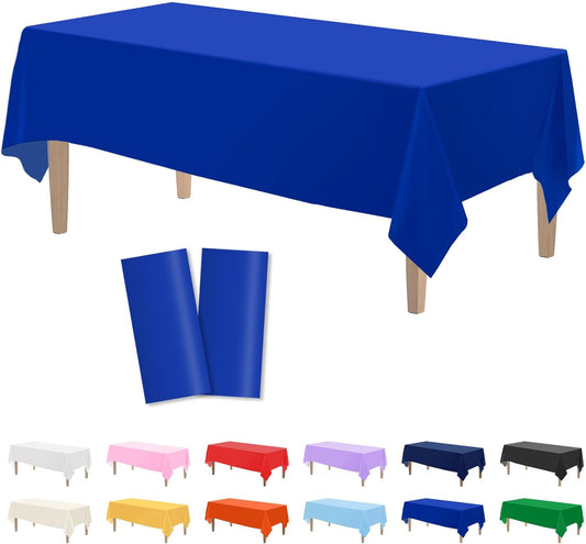 2PCS Royal Blue Plastic Tablecloths 54 X 108 Inch, Disposable Table Cloths Rectangle Party Table Covers
