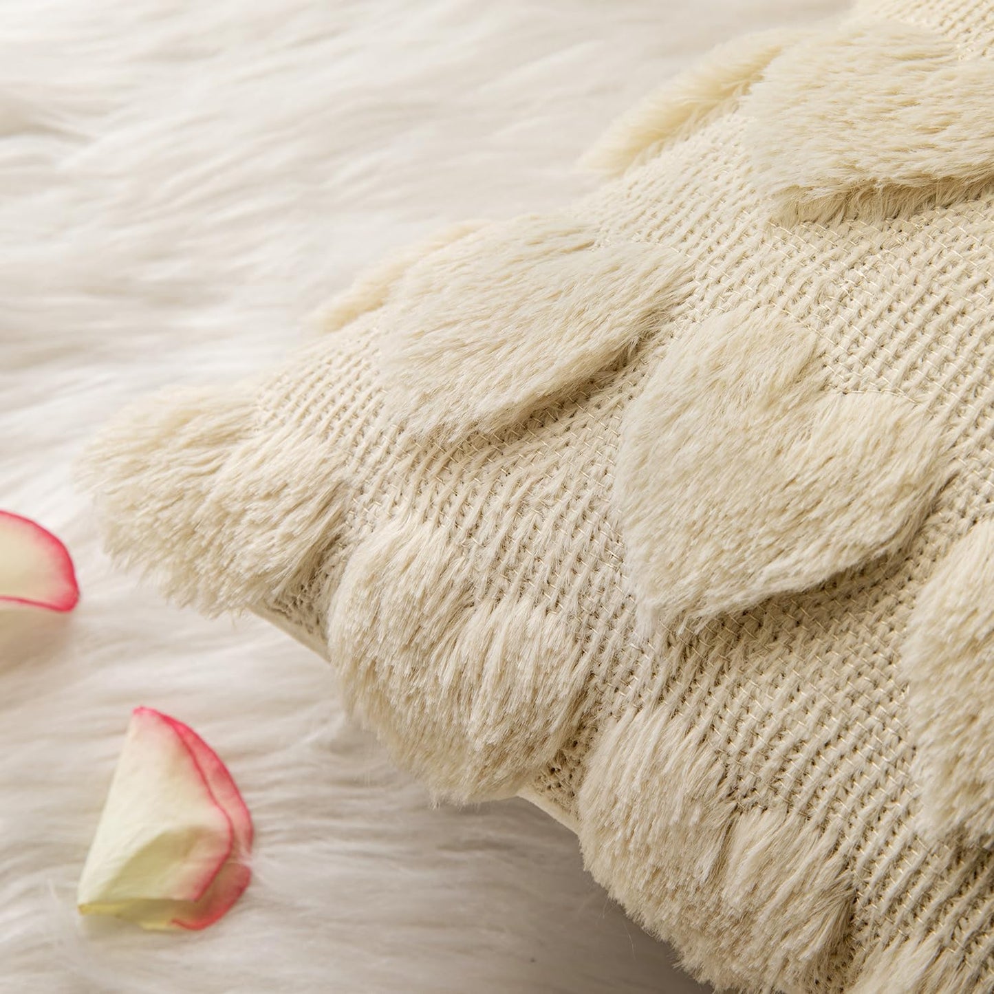 Set of 2 Beige Mothers Day Valentines Pillow Covers Heart Love Decorative Cute Throw Pillows 18X18 Inch Soft Plush Faux Wool Farmhouse for Spring Sofa Livingroom Bed