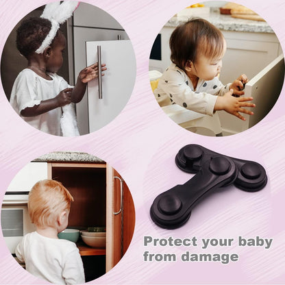 Child Safety Cabinet Locks - 4-Pack Childproof Latches with Adhesive for Drawers, Cupboards, Closets, and Pantry Doors, Featuring Baby-Proof Fridge Lock for Infant and Toddler Protection