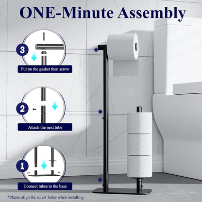 Toilet Paper Holder Free Standing - Large Capacity Toilet Paper Holder for 4 Rolls, Rustproof Toilet Paper Stand with Non-Slip Stable Base, Black, 24.4"X9.3"X5.5"