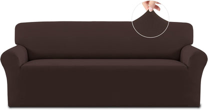 Fleece Stretch Sofa Slipcover Spandex Non-Slip Soft Couch Sofa Cover, Washable Furniture Protector with Anti-Skid Foam and Elastic Bottom for Kids, Pets(Sofa, Chocolate)