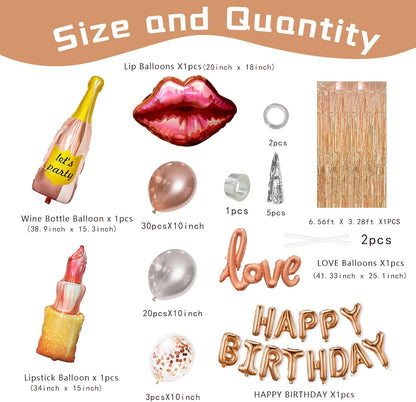 Rose Gold Birthday Decorations for Girls - Happy Birthday Banner, Fringe Backdrop, Rose Gold Balloons, Foil Letters Balloons, Decoracion De Cumpleaños Para Mujer for 13Th,18Th,21St,30Th,40Th,50Th