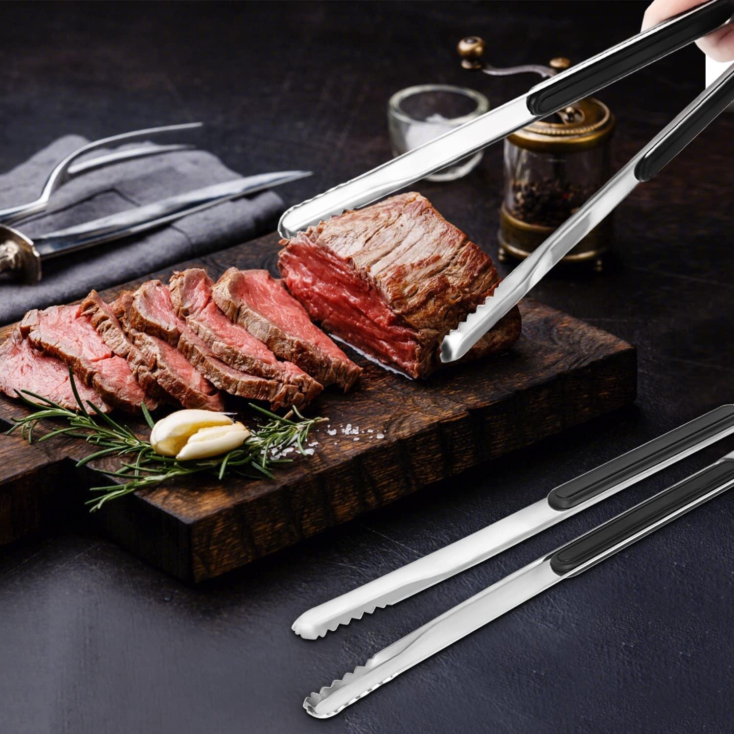 4 Pack Premium Stainless Steel Kitchen Tongs, Serving Tongs for Cooking,  Metal Food Tongs with Non-Slip Grip, Heat Resistant Grill Tongs 10 Inch