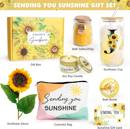 Sunflower Initial Gifts, Get Well Soon Gifts, Self Care Spa Birthday Gifts for Women Monogrammed Gifts, Sunshine Gift Baskets, Personalized Gifts, J