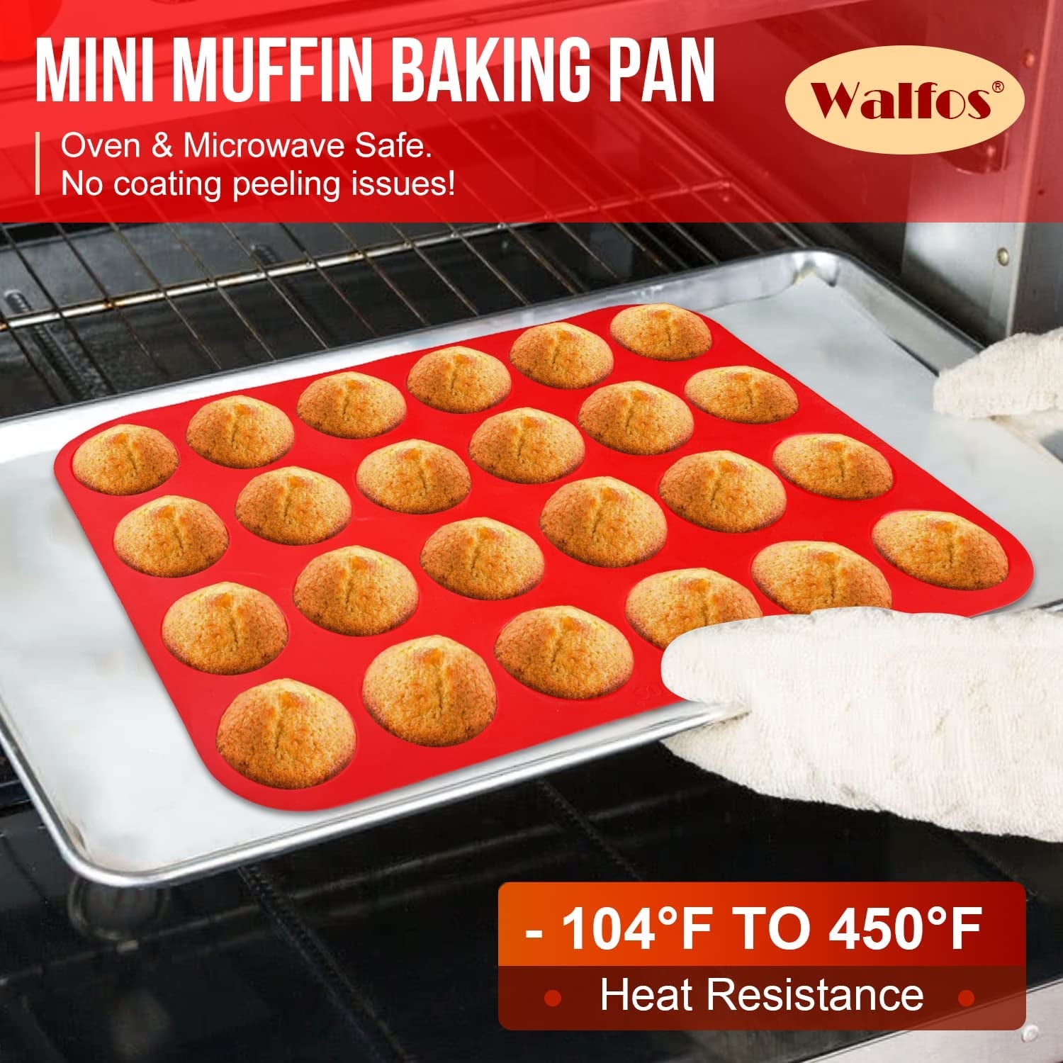 Mini Silicone Muffin Pan - 24 Cups, BPA Free and Dishwasher Safe, Non-Stick Silicone Cupcake Baking Pan, Great for Making Muffin Cakes, Tart, Bread