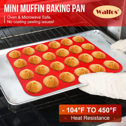 Mini Silicone Muffin Pan - 24 Cups, BPA Free and Dishwasher Safe, Non-Stick Silicone Cupcake Baking Pan, Great for Making Muffin Cakes, Tart, Bread