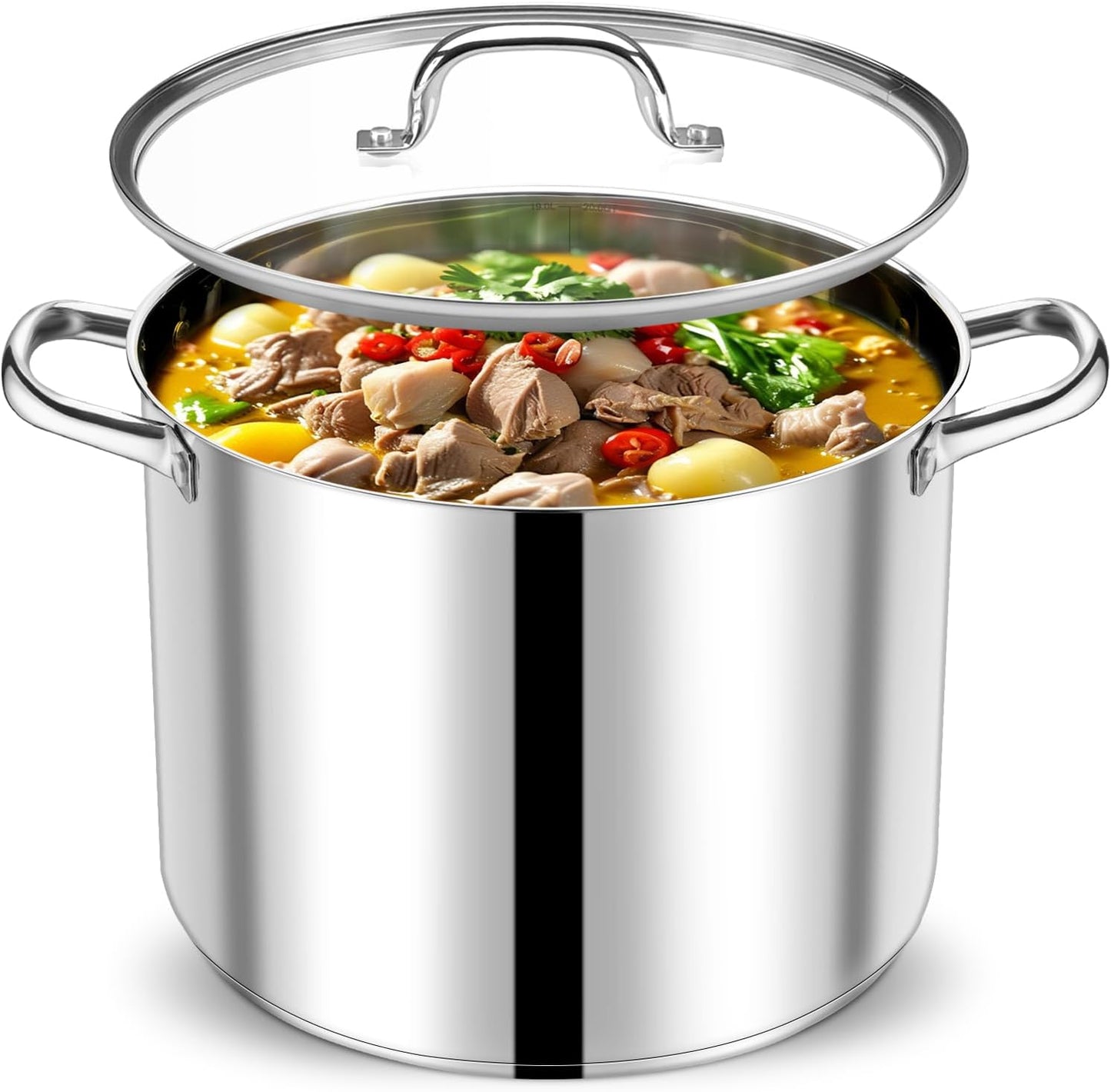 20 QT Stock Pot with Lid, Stainless Steel Large Cooking Pot, Soup Canning Stockpot for Stewing Simmering, Tri-Ply Bottom for All Stoves, Heavy-Duty &Dishwasher Safe & Food-Grade