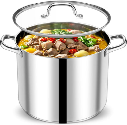 20 QT Stock Pot with Lid, Stainless Steel Large Cooking Pot, Soup Canning Stockpot for Stewing Simmering, Tri-Ply Bottom for All Stoves, Heavy-Duty &Dishwasher Safe & Food-Grade
