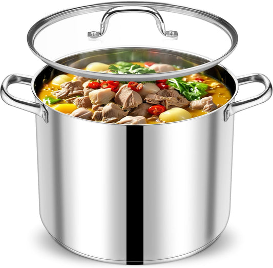 20 QT Stock Pot with Lid, Stainless Steel Large Cooking Pot, Soup Canning Stockpot for Stewing Simmering, Tri-Ply Bottom for All Stoves, Heavy-Duty &Dishwasher Safe & Food-Grade