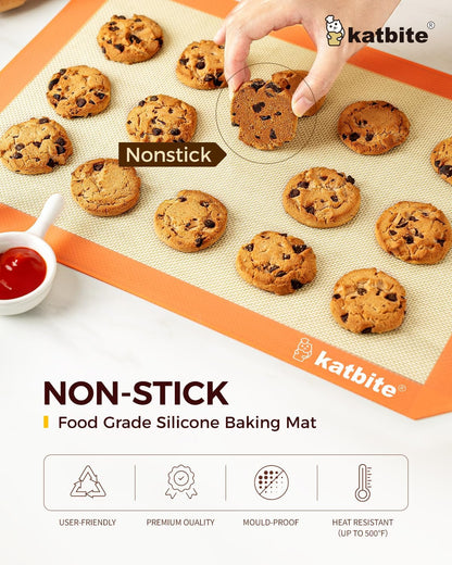 Silicone Baking Mat Colorful Collection - Set of 3: 2 Half Sheets Mats (11 5/8" X 16 1/2") + 1 Quarter Baking Sheet, Reusable & Nonstick Bakeware Mats for Cookies, Macarons, Bread (Orange)