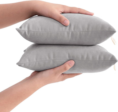 2 Pack Microfiber Tiny Pillows, 11X7 Inches for Sleeping and Traveling, Washable Soft Small Travel Nap Pillows, Light Grey