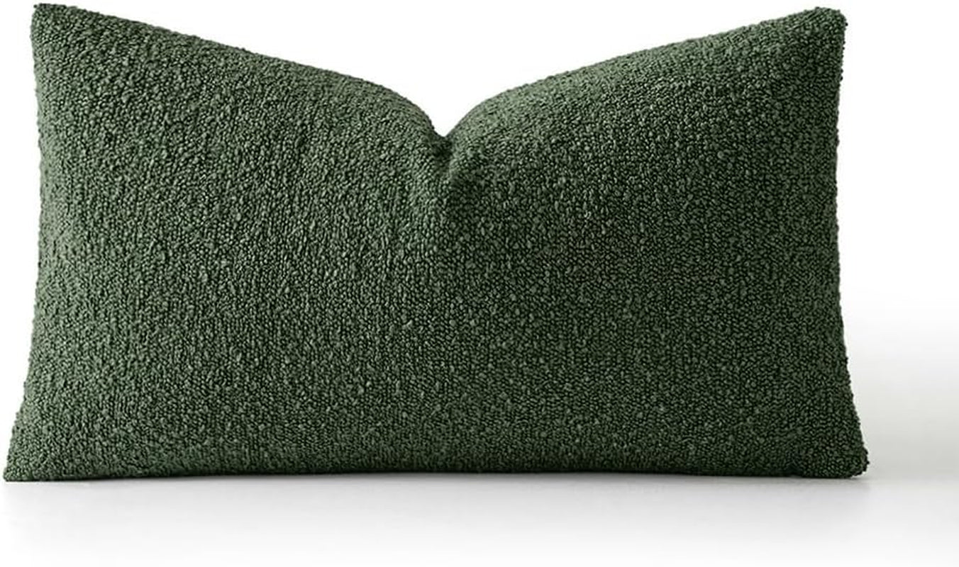 Textured Boucle Throw Pillow Cover Christmas Dark Green Accent Solid Lumbar Pillow Case Decorative Soft Pack of 1 Couch Cushion Chair Sofa Bedroom Livingroom Home Decor,12X20 Inch