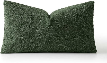 Textured Boucle Throw Pillow Cover Christmas Dark Green Accent Solid Lumbar Pillow Case Decorative Soft Pack of 1 Couch Cushion Chair Sofa Bedroom Livingroom Home Decor,12X20 Inch