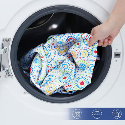 Rectangle Printed Fabric Tablecloth, Elastic Fitted Table Cloth for 6 Foot Table, Washable Polyester Table Cover for Outdoor, Picnic, Camping and Indoor, (Geometric Medallion, 30" X 72")