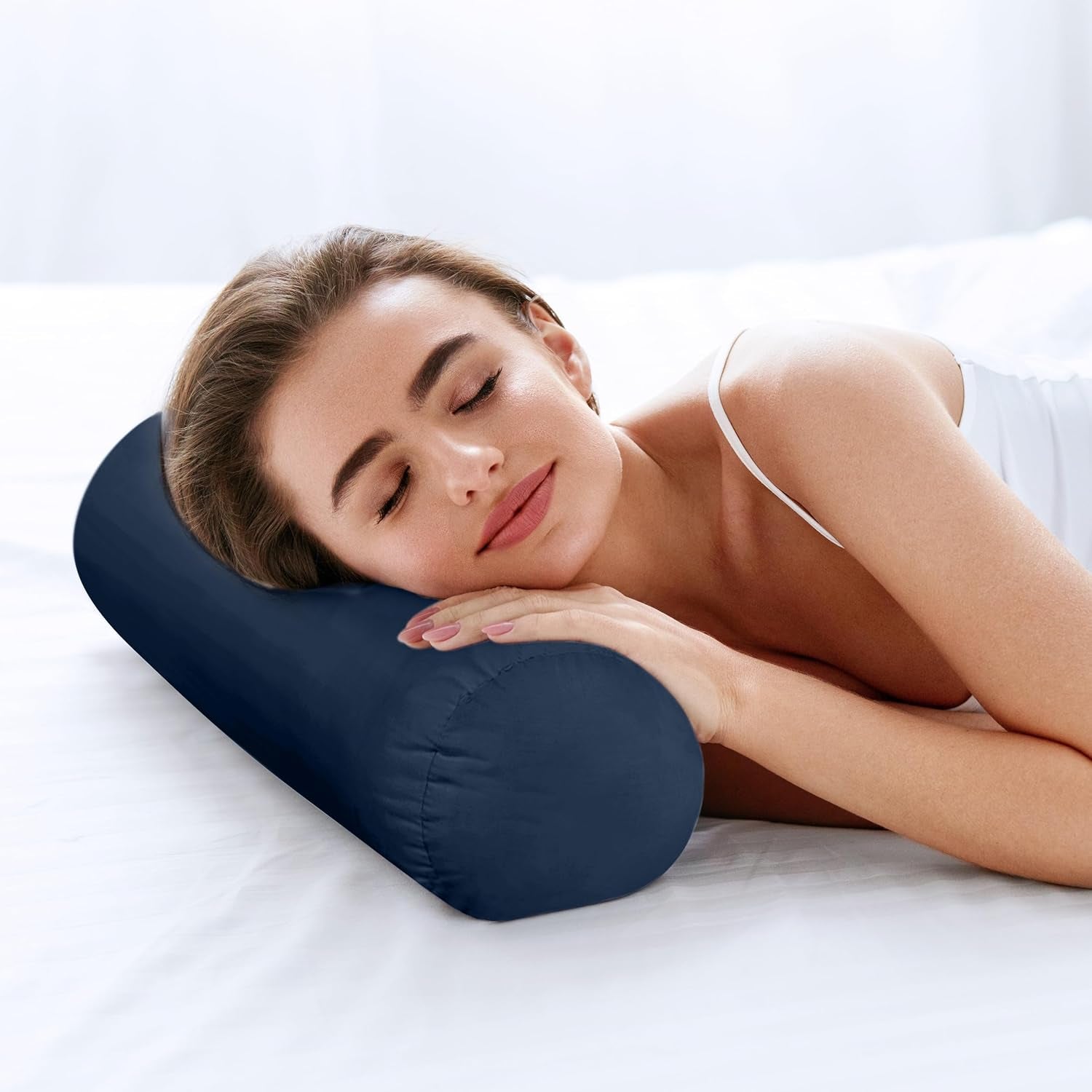 Bolster Pillows Insert (Pack of 2, Navy) - 6 X 16 Inches Bed and Couch Pillows - Indoor Decorative Pillows