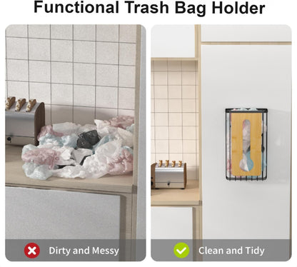 Plastic Grocery Bag Holder - Extra Large Trash Bag Dispenser Wall Mount with Mounting Accessories - Matte Black Reusable Bags Storage Organizer for Kitchen, under Sink, Pantry, Garage