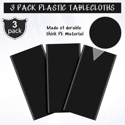 3Pcs Black Rectangle Tablecloth,Disposable Plastic Table Cloth,Waterproof Black Table Cover for Graduation Birthdays Weddings Anniversary Party Decorations,54 X 108 Inch
