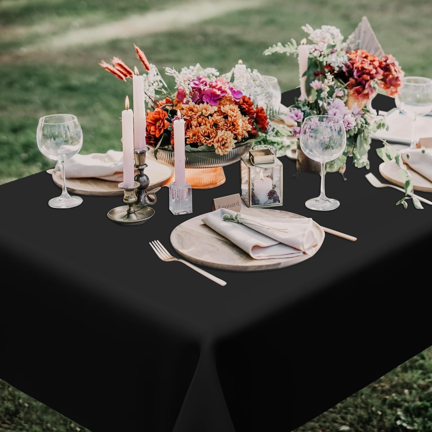 4 PCS Picnic Table Cover with Bench Covers, Black Plastic Table Cloths, 54 X 108 in Disposable Waterproof Rectangle Table Covers for Camping Birthdays Weddings Parties Christmas