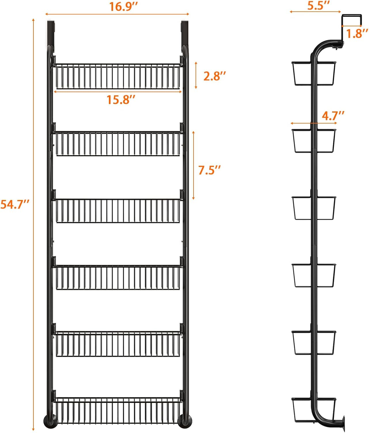 over the Door Pantry Organizers and Storage, 6-Tier Spice Rack, Home & Kitchen Storage Shelves for Cabinet, Large Capacity Hanging Seasoning Organizer, Laundry Room Organization, Black
