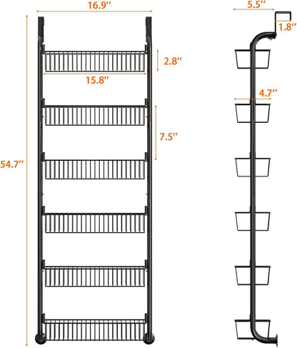 over the Door Pantry Organizers and Storage, 6-Tier Spice Rack, Home & Kitchen Storage Shelves for Cabinet, Large Capacity Hanging Seasoning Organizer, Laundry Room Organization, Black