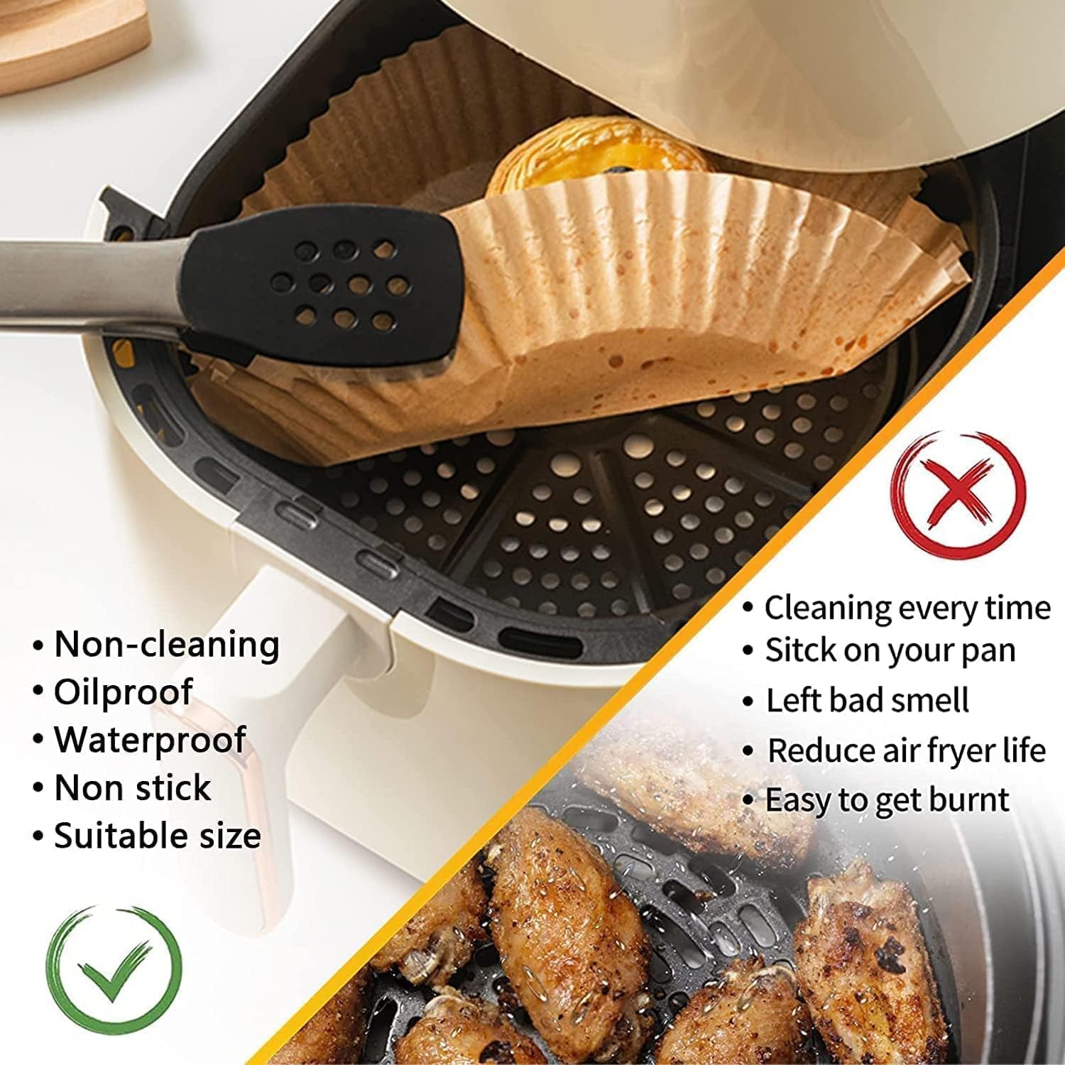 Air Fryer Paper Liners, 125PCS Non-Stick Disposable Liners, Baking Paper for Air Fryer Oil-Proof, Water-Proof, Food Grade Parchment for Baking Roasting Microwave (8Inch-Square)