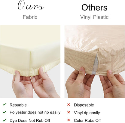 2 Pack Rectangle Table Cloth, Elastic Fitted Fabric Tablecloth Fits for 5 Foot Folding Tables, Washable Table Cover for Picnic, Camping, Indoor & Outdoor (Cream Yellow, 30" X 60")