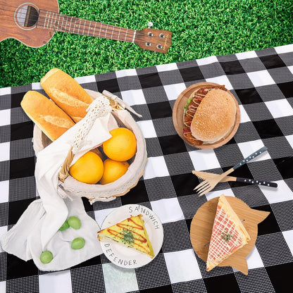 3 Packs Black Gingham Tablecloths 54 X 108 Inch Black and White Checkered Tablecloth Disposable Plastic Plaid Picnic Tablecover Waterproof Fall Checkered Table Cloth for Camping Halloween Party