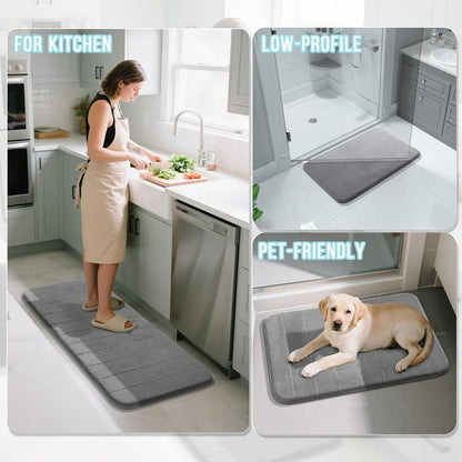 Memory Foam Bath Mat, Super Soft Absorbent Bathroom Rug Non Slip 24X17 Inch, Quick Dry, Machine Washable Floor Carpet for Tub Shower, Home Decor Accessories, Gray
