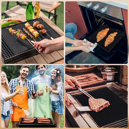 Grill Mats for Outdoor Grill, Set of 6 Reusable Baking Mat Non Stick Heat Resistant Grilling Mat, Grill Accessories Works on Gas Charcoal and Electric BBQ, 15.75 X 13-Inch, Black