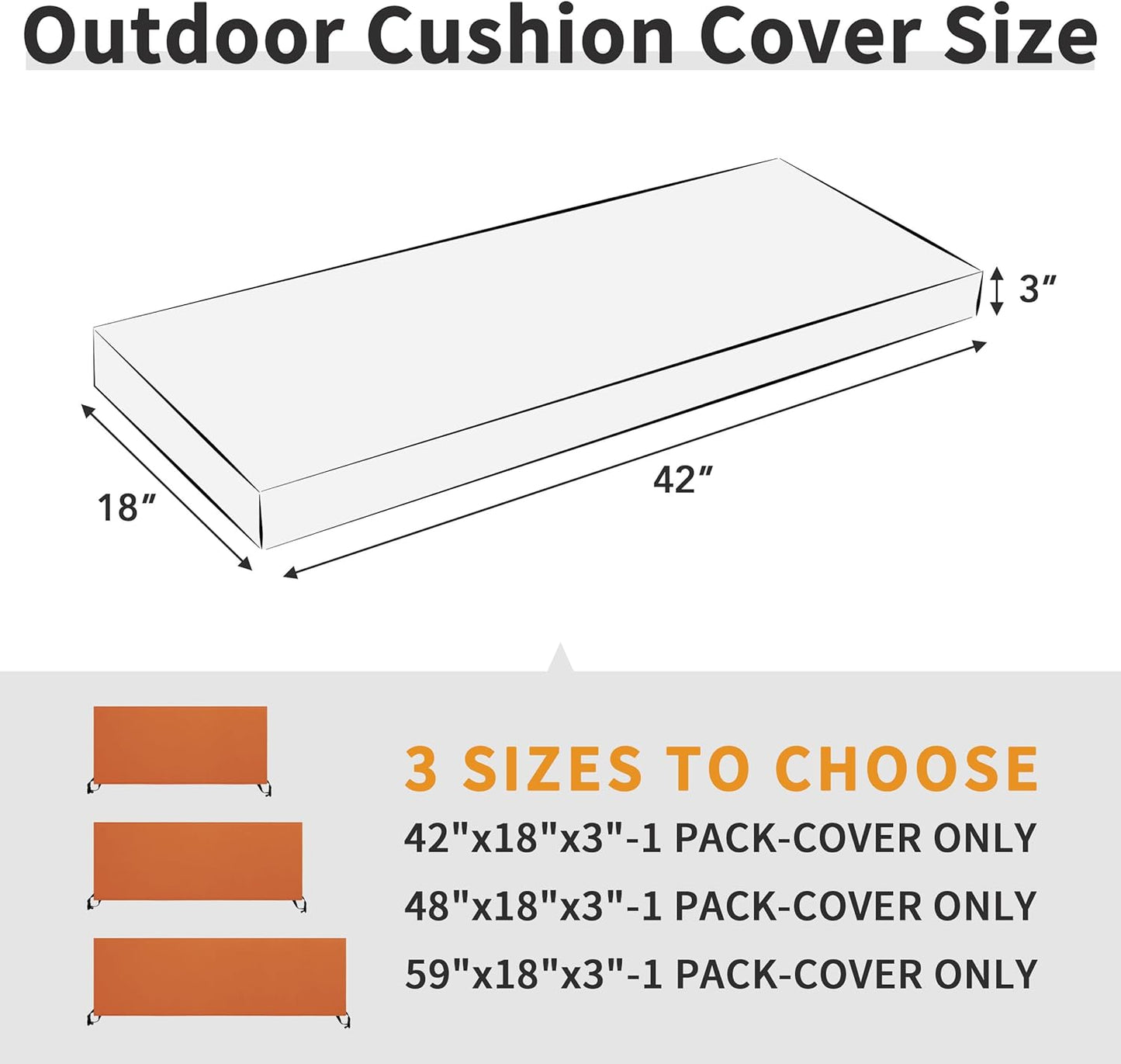 42X18X3 Inch Waterproof Outdoor Couch Bench Cushion Covers Only Replacement Non-Slip Patio Seat Cushion Slipcover with Zipper and Adjustable Straps Orange