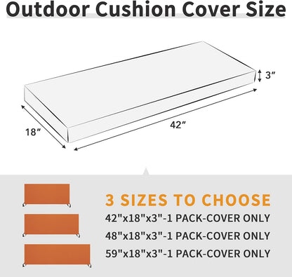42X18X3 Inch Waterproof Outdoor Couch Bench Cushion Covers Only Replacement Non-Slip Patio Seat Cushion Slipcover with Zipper and Adjustable Straps Orange