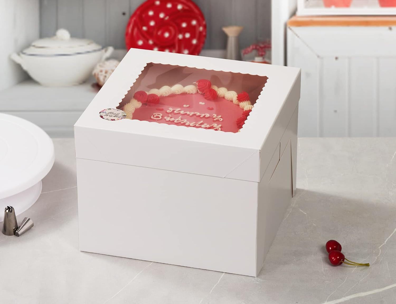 15Pcs Cake Boxes, 10X10X8 Inches Tall Cake Box with Window, White Bakery Boxes, Large Baking Boxes, Square Cardboard Cake Box for Multi-Layer Cakes, Cake Decorating Supplies for Gift Giving