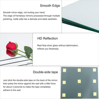 Full Length Wall Mirror Tiles, Gym Mirrors 12" X 15" X 4Pcs Square Wall Mounted Mirror, Frameless Mirror Tiles for Home Gym, Bedroom, Door